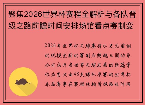 聚焦2026世界杯赛程全解析与各队晋级之路前瞻时间安排场馆看点赛制变化